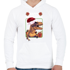 PRINTFASHION Dínós Karácsony - Férfi kapucnis pulóver - Fehér férfi pulóver, kardigán