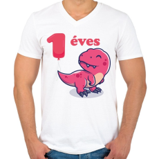 PRINTFASHION Dínós minta - Férfi V-nyakú póló - Fehér