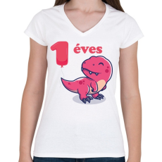 PRINTFASHION Dínós minta - Női V-nyakú póló - Fehér