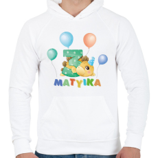 PRINTFASHION Dínós szülinap - Névvel, számmal - Férfi kapucnis pulóver - Fehér