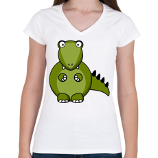 PRINTFASHION Dinoszaurusz - Női V-nyakú póló - Fehér
