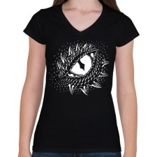 PRINTFASHION Dinoszaurusz/Sárkány szem - Fehér - Női V-nyakú póló - Fekete női póló