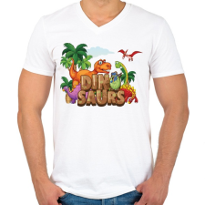 PRINTFASHION Dinoszauruszok - Férfi V-nyakú póló - Fehér férfi póló