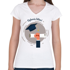 PRINTFASHION Diplomás lettem! - Női V-nyakú póló - Fehér női póló