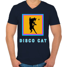 PRINTFASHION DISCO CAT - Férfi V-nyakú póló - Sötétkék