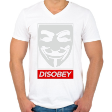 PRINTFASHION Disobey - Férfi V-nyakú póló - Fehér férfi póló