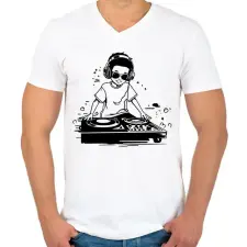 PRINTFASHION dj - Férfi V-nyakú póló - Fehér férfi póló