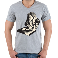 PRINTFASHION DJ - Férfi V-nyakú póló - Sport szürke férfi póló