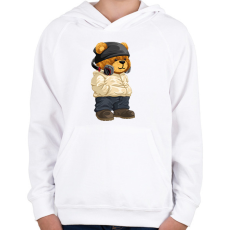 PRINTFASHION DJ maci - lemezlovas - Gyerek kapucnis pulóver - Fehér