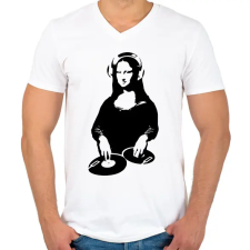 PRINTFASHION Dj Mona Lisa - Férfi V-nyakú póló - Fehér férfi póló