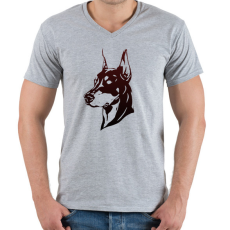 PRINTFASHION doberman - Férfi V-nyakú póló - Sport szürke