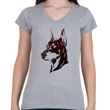 PRINTFASHION doberman - Női V-nyakú póló - Sport szürke női póló