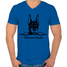 PRINTFASHION Doberman Pinscher - Férfi V-nyakú póló - Királykék férfi póló