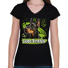 PRINTFASHION Dobermann firka - Női V-nyakú póló - Fekete női póló