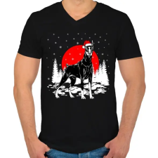 PRINTFASHION Dobermann karácsony - Férfi V-nyakú póló - Fekete férfi póló
