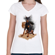 PRINTFASHION Dobermann - Női V-nyakú póló - Fehér női póló