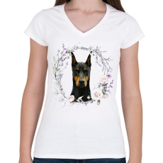 PRINTFASHION dobi kutyus - női - Női V-nyakú póló - Fehér