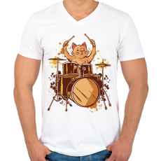 PRINTFASHION Dobos cica - Férfi V-nyakú póló - Fehér