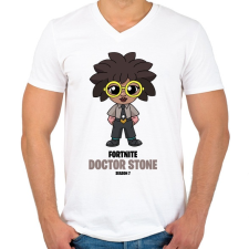 PRINTFASHION Doctor Stone - Fortnite Season 7 - Férfi V-nyakú póló - Fehér férfi póló