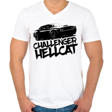 PRINTFASHION Dodge Challenger Hellcat - Férfi V-nyakú póló - Fehér férfi póló