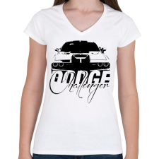 PRINTFASHION Dodge Challenger - Női V-nyakú póló - Fehér női póló