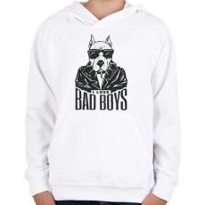 PRINTFASHION Dog face I love Bad Boys- szeretem a rosszfiúkat - Gyerek kapucnis pulóver - Fehér