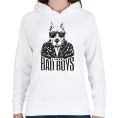 PRINTFASHION Dog face I love Bad Boys- szeretem a rosszfiúkat - Női kapucnis pulóver - Fehér