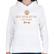 PRINTFASHION Dog never bite me - Női kapucnis pulóver - Fehér női pulóver, kardigán