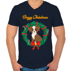 PRINTFASHION Doggy Christmas - Férfi V-nyakú póló - Sötétkék