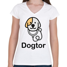 PRINTFASHION DoGtor - Női V-nyakú póló - Fehér