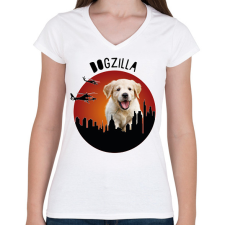 PRINTFASHION Dogzilla - Női V-nyakú póló - Fehér női póló