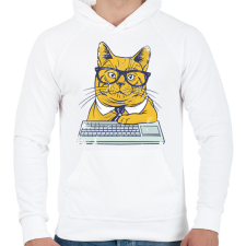 PRINTFASHION Dolgozó cica - Férfi kapucnis pulóver - Fehér férfi pulóver, kardigán