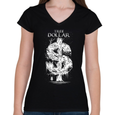 PRINTFASHION Dollár fa - fehér - Női V-nyakú póló - Fekete