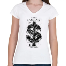 PRINTFASHION Dollár fa - fekete - Női V-nyakú póló - Fehér