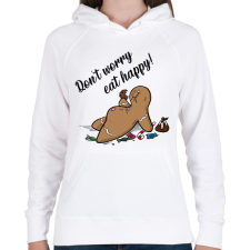 PRINTFASHION Don't worry eat happy - Női kapucnis pulóver - Fehér női pulóver, kardigán