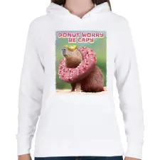 PRINTFASHION Donut worry be Capy - Női kapucnis pulóver - Fehér női pulóver, kardigán