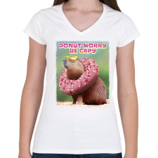 PRINTFASHION Donut worry be Capy - Női V-nyakú póló - Fehér női póló