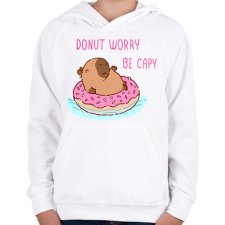 PRINTFASHION Donut worry be capy (rózsaszín) - Gyerek kapucnis pulóver - Fehér gyerek pulóver, kardigán