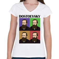 PRINTFASHION Dostoevsky  - Női V-nyakú póló - Fehér női póló