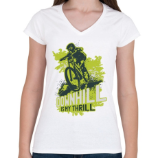 PRINTFASHION Downhill - Női V-nyakú póló - Fehér