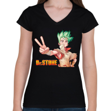PRINTFASHION Dr. Stone - Női V-nyakú póló - Fekete női póló