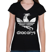 PRINTFASHION dracarys fehér - Női V-nyakú póló - Fekete női póló