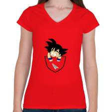 PRINTFASHION Dragonball Son Goku  - ZSEB - Női V-nyakú póló - Piros női póló