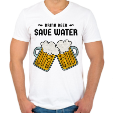 PRINTFASHION DRINKBEER - Férfi V-nyakú póló - Fehér férfi póló
