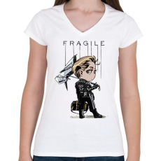 PRINTFASHION DS Fragile - Női V-nyakú póló - Fehér