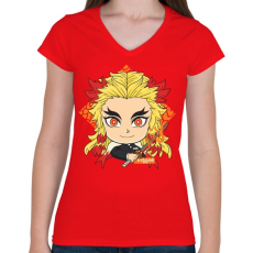 PRINTFASHION DS Kyojuro - Női V-nyakú póló - Piros