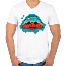 PRINTFASHION DSL Cloud Smiley #3 - Férfi V-nyakú póló - Fehér