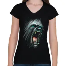 PRINTFASHION Dühöngő majom - Női V-nyakú póló - Fekete