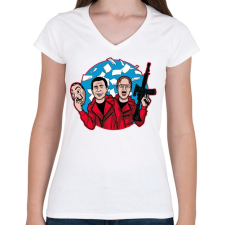 PRINTFASHION Dunder Mifflin - Női V-nyakú póló - Fehér női póló