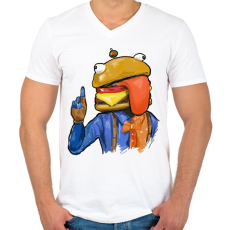 PRINTFASHION Durr Burger - Fortnite - Férfi V-nyakú póló - Fehér